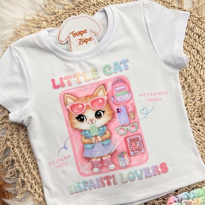 Conj. Blusa Little Cat e Short Arco Íris - Branco 